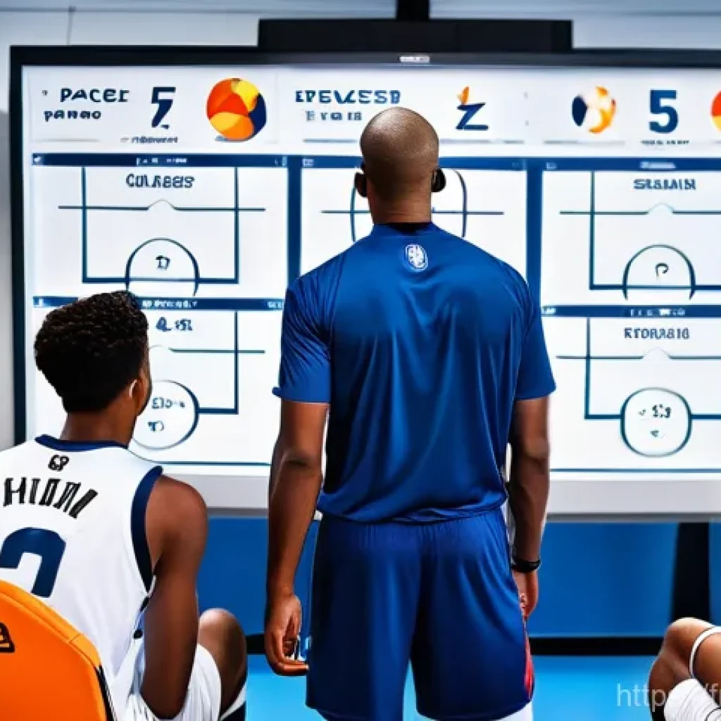 농구 시합 전략과 전술 - **"Analytics-Driven Strategy Session"**
A vibrant and detailed image of a diverse group of male ...