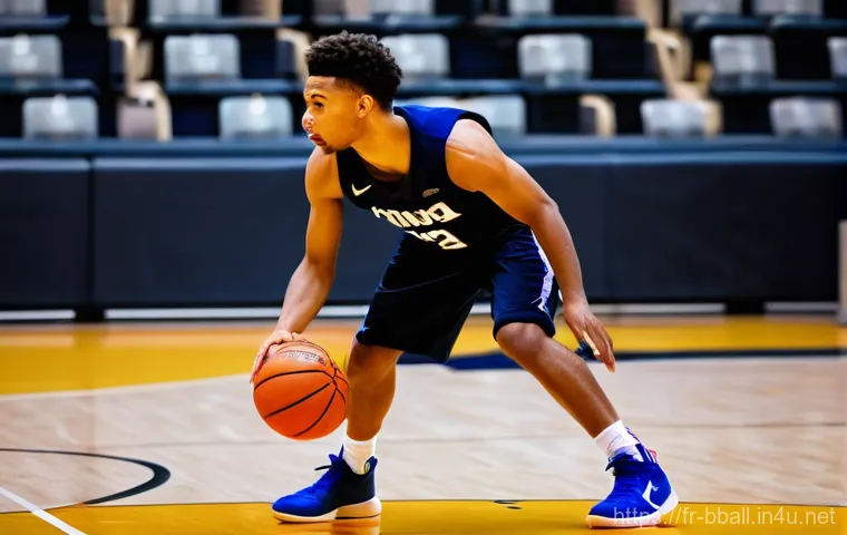 농구 핸들링 훈련 방법 - **The Maestro of the Court: Fluid Dribbling and Game Vision**
"A young male basketball player, i...